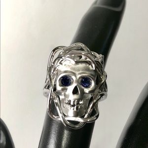 Jeulia Skull Ring Sapphire Blue Stone Eyes 925 Size 6 Cosplay Goth